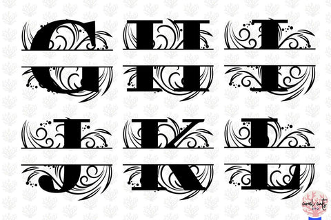 Floral Split Monogram Cut Files - Svg EPS DXF PNG File SVG CoralCutsSVG 