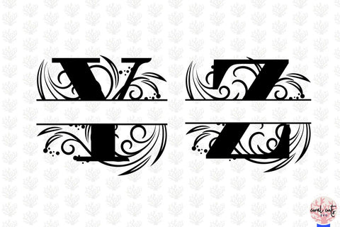 Floral Split Monogram Cut Files - Svg EPS DXF PNG File SVG CoralCutsSVG 