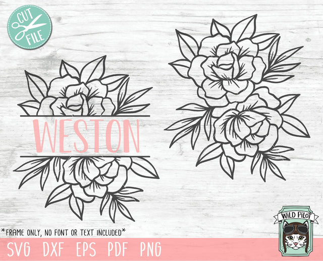 Floral Split Monogram Frame SVG Cut File SVG Wild Pilot 