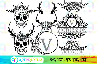 Floral Split Monogram frame svg SVG Artinrhythm shop 