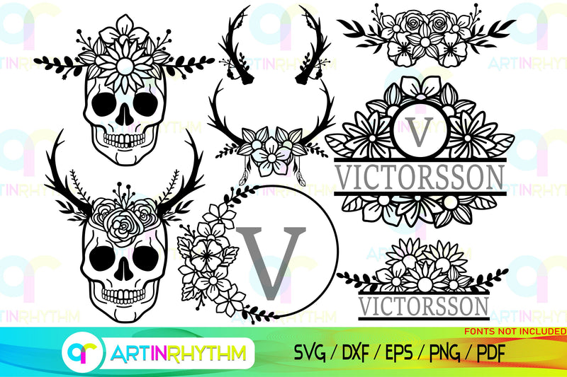 Floral Split Monogram frame svg SVG Artinrhythm shop 