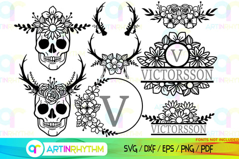 Floral Split Monogram frame svg SVG Artinrhythm shop 