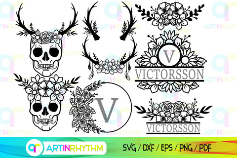Floral Split Monogram frame svg SVG Artinrhythm shop 