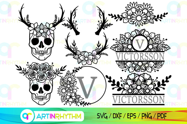 Floral Split Monogram frame svg SVG Artinrhythm shop 