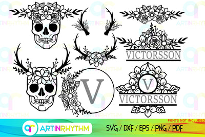 Floral Split Monogram frame svg SVG Artinrhythm shop 