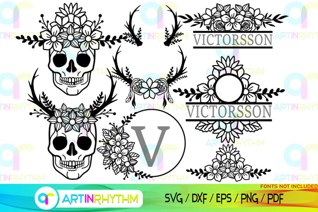 Floral Split Monogram frame svg SVG Artinrhythm shop 