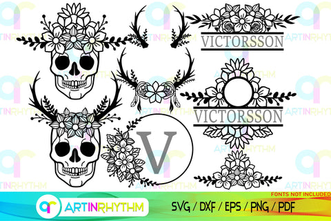 Floral Split Monogram frame svg SVG Artinrhythm shop 