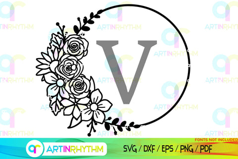Floral Split Monogram frame svg SVG Artinrhythm shop 