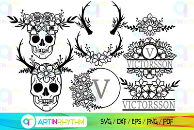 Floral Split Monogram frame svg SVG Artinrhythm shop 