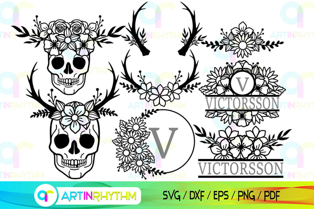 Floral Split Monogram frame svg SVG Artinrhythm shop 