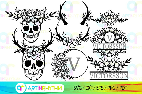 Floral Split Monogram frame svg SVG Artinrhythm shop 