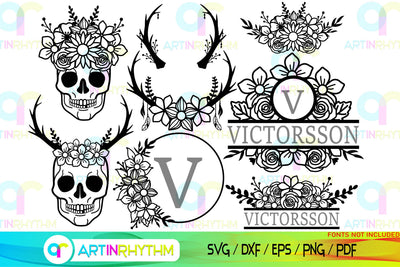 Floral Split Monogram frame svg SVG Artinrhythm shop 