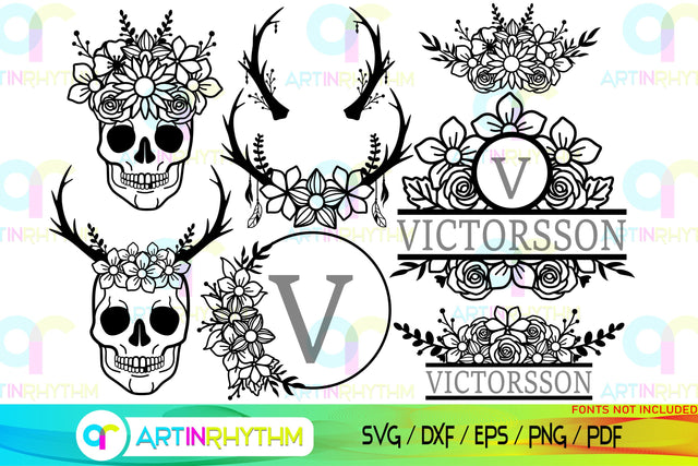 Floral Split Monogram frame svg SVG Artinrhythm shop 
