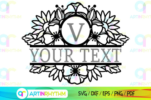 Floral Split Monogram frame svg SVG Artinrhythm shop 