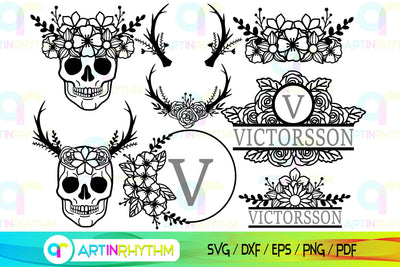 Floral Split Monogram frame svg SVG Artinrhythm shop 