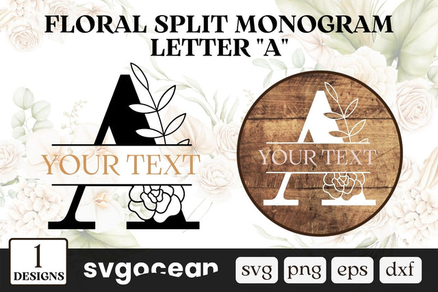 Floral Split Monogram Letter A SVG SvgOcean 