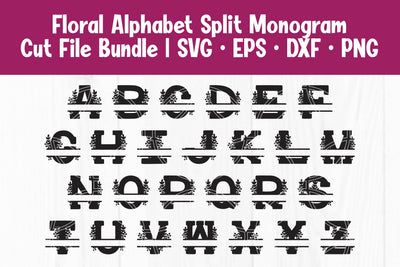 Floral Split Monogram Letter Alphabet SVG DXF EPS PNG Cut File Bundle SVG SavanasDesign 