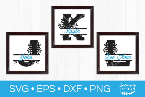 Floral Split Monogram Letter Alphabet SVG DXF EPS PNG Cut File Bundle SVG SavanasDesign 