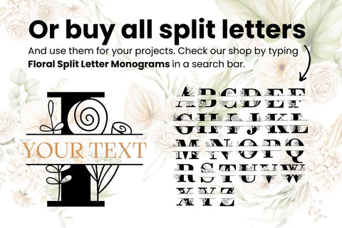 Floral Split Monogram Letter I SVG SVG SvgOcean 