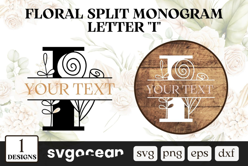 Floral Split Monogram Letter I SVG - So Fontsy