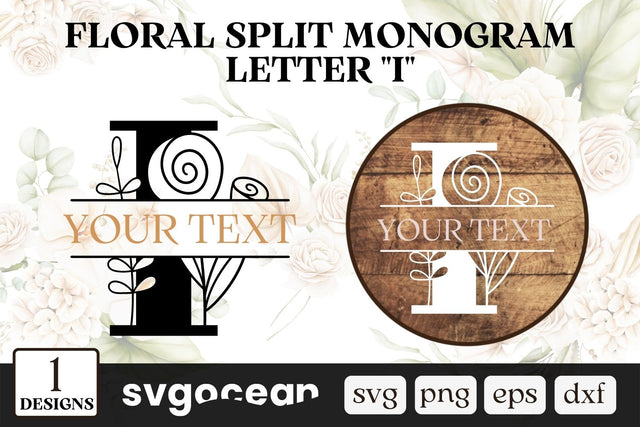Floral Split Monogram Letter I SVG SVG SvgOcean 