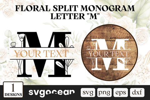 Floral Split Monogram Letter M SVG SVG SvgOcean 