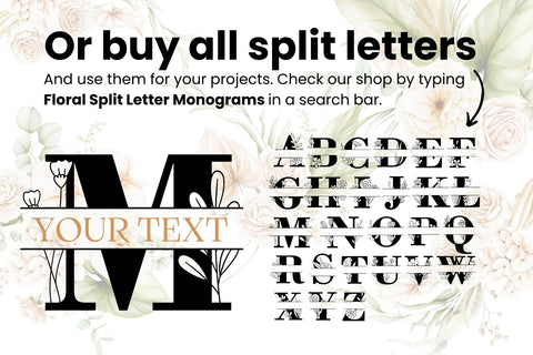 Floral Split Monogram Letter M SVG SVG SvgOcean 