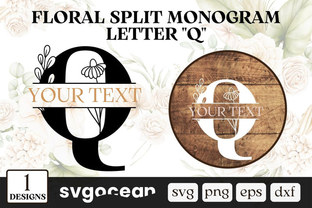 Floral Split Monogram Letter Q SVG SVG SvgOcean 