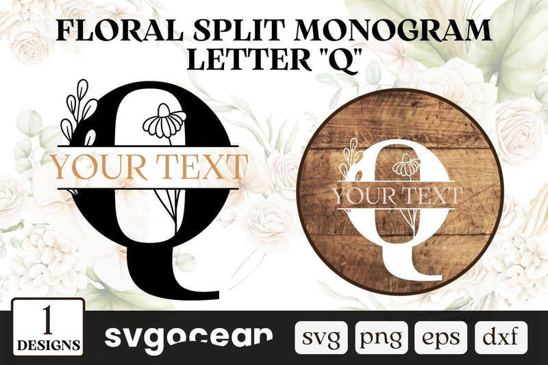 Floral Split Monogram Letter Q SVG SVG SvgOcean 
