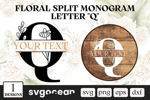 Floral Split Monogram Letter Q SVG SVG SvgOcean 