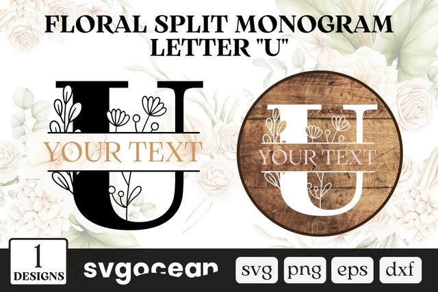 Floral Split Monogram Letter U SVG SVG SvgOcean 