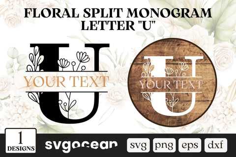 Floral Split Monogram Letter U SVG SVG SvgOcean 
