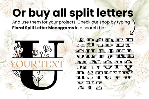 Floral Split Monogram Letter U SVG SVG SvgOcean 