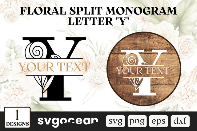 Floral Split Monogram Letter Y SVG SVG SvgOcean 