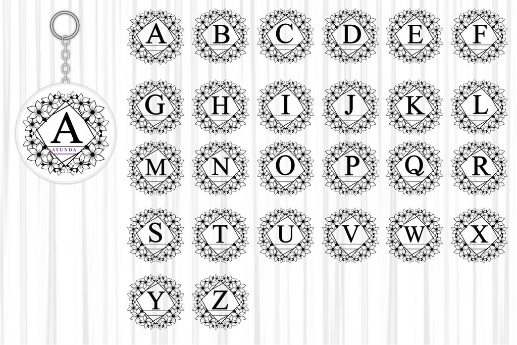 Floral Split Monogram Letters SVG Set A-Z, Keychain SVG Bundle, Mug SVG ...