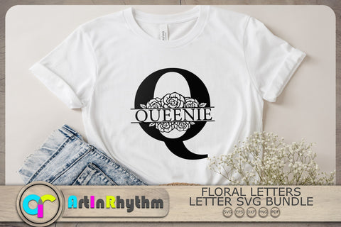 Floral Split Monogram Svg, Floral Alphabet Cut File, Monogram Svg Files SVG Artinrhythm shop 
