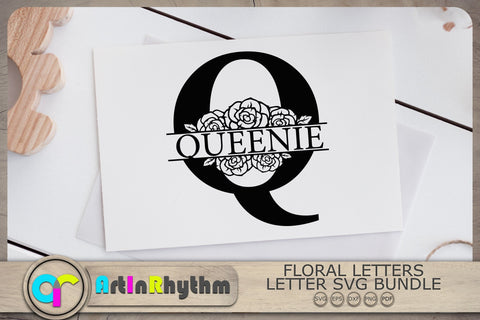 Floral Split Monogram Svg, Floral Alphabet Cut File, Monogram Svg Files SVG Artinrhythm shop 