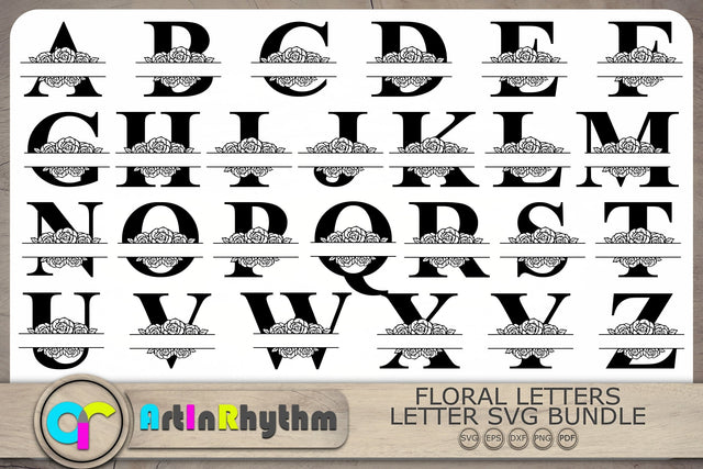 Floral Split Monogram Svg, Floral Alphabet Cut File, Monogram Svg Files SVG Artinrhythm shop 
