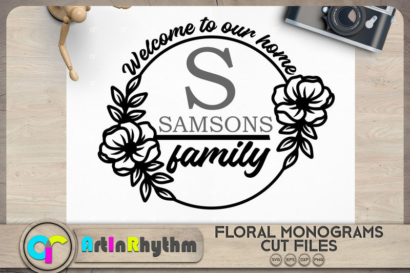 Floral split monogram SVG SVG Artinrhythm shop 