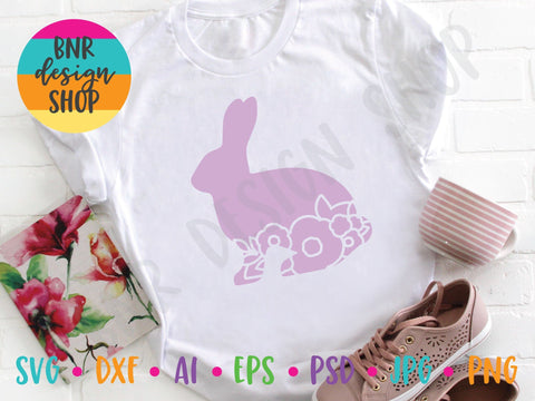 Floral Spring Bunny SVG SVG BNRDesignShop 