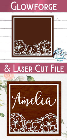 Floral Square Sign for Glowforge or Laser Cutter SVG Wispy Willow Designs 