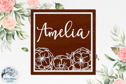 Floral Square Sign for Glowforge or Laser Cutter SVG Wispy Willow Designs 