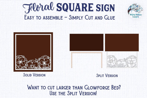 Floral Square Sign for Glowforge or Laser Cutter SVG Wispy Willow Designs 