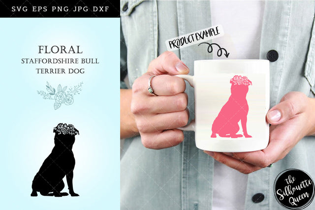 Floral Staffordshire Bull Terrier Dog svg file for cricut, for silhouette, cut eps, cutting png, cuttable dxf, Instant Download design SVG Loveleen Kaur 