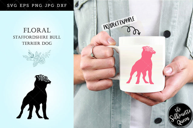 Floral Staffordshire Bull Terrier Dog svg file for cricut, for silhouette, cut eps, cutting png, cuttable dxf, Instant Download design SVG Loveleen Kaur 