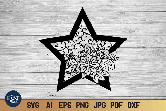 Floral Star SVG, Celestial SVG with Flowers. SVG Elinorka 