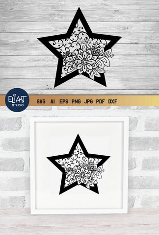 Floral Star SVG, Celestial SVG with Flowers. SVG Elinorka 