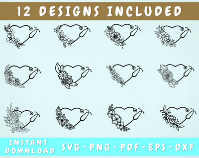 Floral Stethoscope SVG Bundle - 12 Designs SVG HappyDesignStudio 