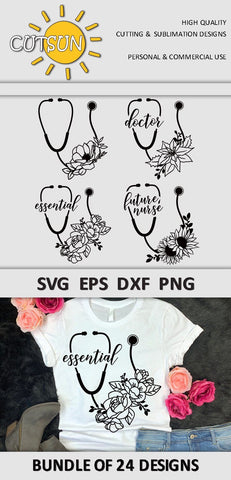 Floral Stethoscope SVG Bundle - 24 designs SVG CutsunSVG 