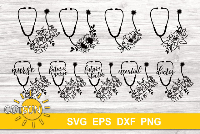 Floral Stethoscope SVG Bundle - 24 designs SVG CutsunSVG 